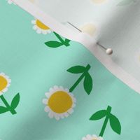daisy fabric - hippie floral fabric, hippie flowers fabric, 60s fabric, flower power fabric - mint