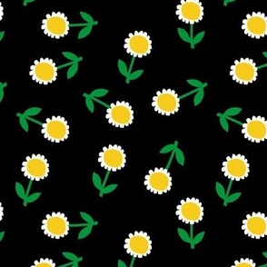 daisy fabric - hippie floral fabric, hippie flowers fabric, 60s fabric, flower power fabric - black