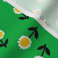 daisy fabric - hippie floral fabric, hippie flowers fabric, 60s fabric, flower power fabric - green