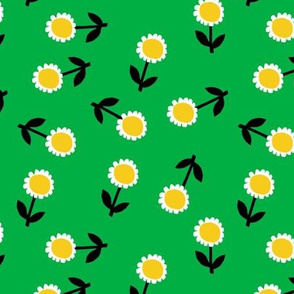 daisy fabric - hippie floral fabric, hippie flowers fabric, 60s fabric, flower power fabric - green