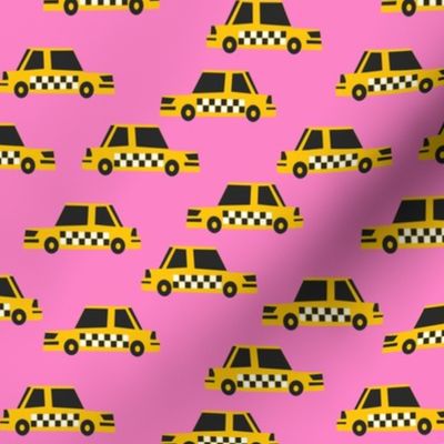 taxi fabric - yellow taxi fabric, nyc, new york taxi, kids fabric, boys fabric, baby boy - bright pink