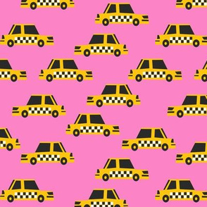 taxi fabric - yellow taxi fabric, nyc, new york taxi, kids fabric, boys fabric, baby boy - bright pink