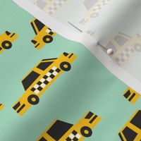 taxi fabric - yellow taxi fabric, nyc, new york taxi, kids fabric, boys fabric, baby boy - mint
