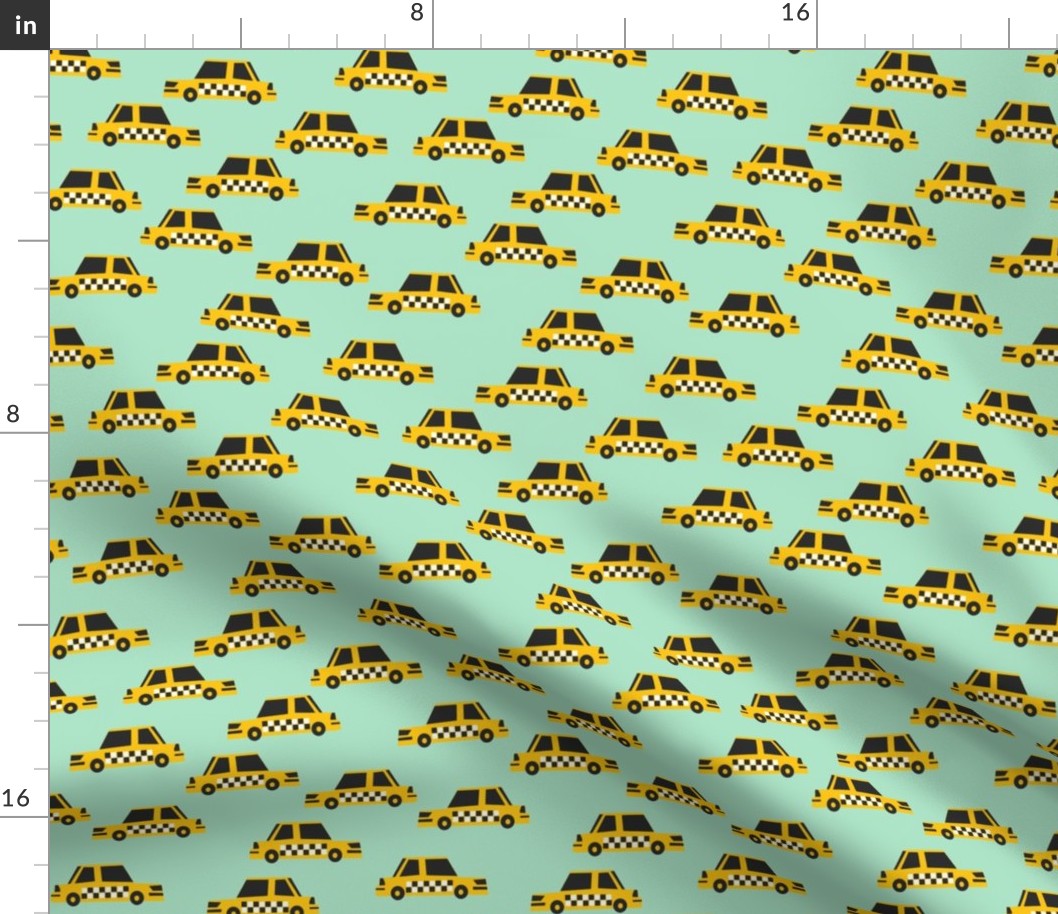 taxi fabric - yellow taxi fabric, nyc, new york taxi, kids fabric, boys fabric, baby boy - mint