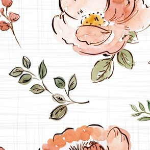 Watercolor Outlined Flowers on Texture Oversize