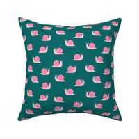 snails - cute spring snails - pink on green - LAD19