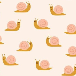 snails - cute spring snails - mustard on pink - LAD19