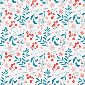 Ditsy flowers in bright red and pink