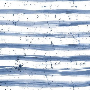Denim blue brush stroke stripes with splatters ★ watercolor grungy horizontal stripes for modern home decor, nursery