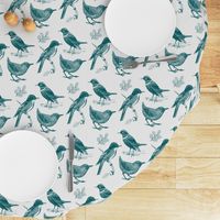 Toile de Jouy Birds Teal on Gray