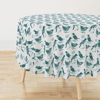 Toile de Jouy Birds Teal on Gray