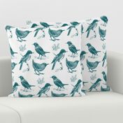 Toile de Jouy Birds Teal on Gray