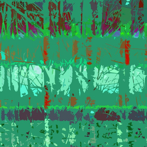 Abstract Forest Trees in Green and Maroon  