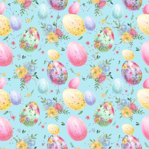 Aqua floral Easter eggs