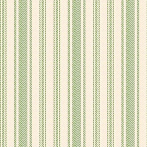 Ticking Two Stripe in Olive Green and Cream