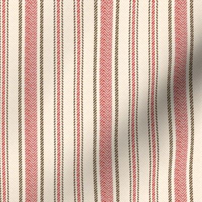 Ticking Two Stripe in Red Brown and Cream
