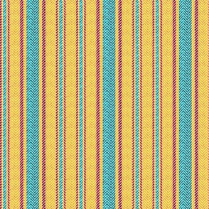 Bold Ticking Stripe in Orange Teal and Raspberry Red