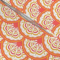 coral and yellow art deco fan scallop in coral and sunny yellow