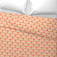 coral and yellow art deco fan scallop in coral and sunny yellow