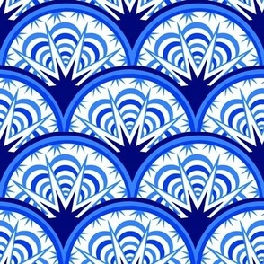  blue scallop with geometric accents // art deco fan