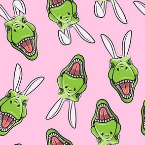 trex wearing bunny ears - pink -Easter fabric - LAD19