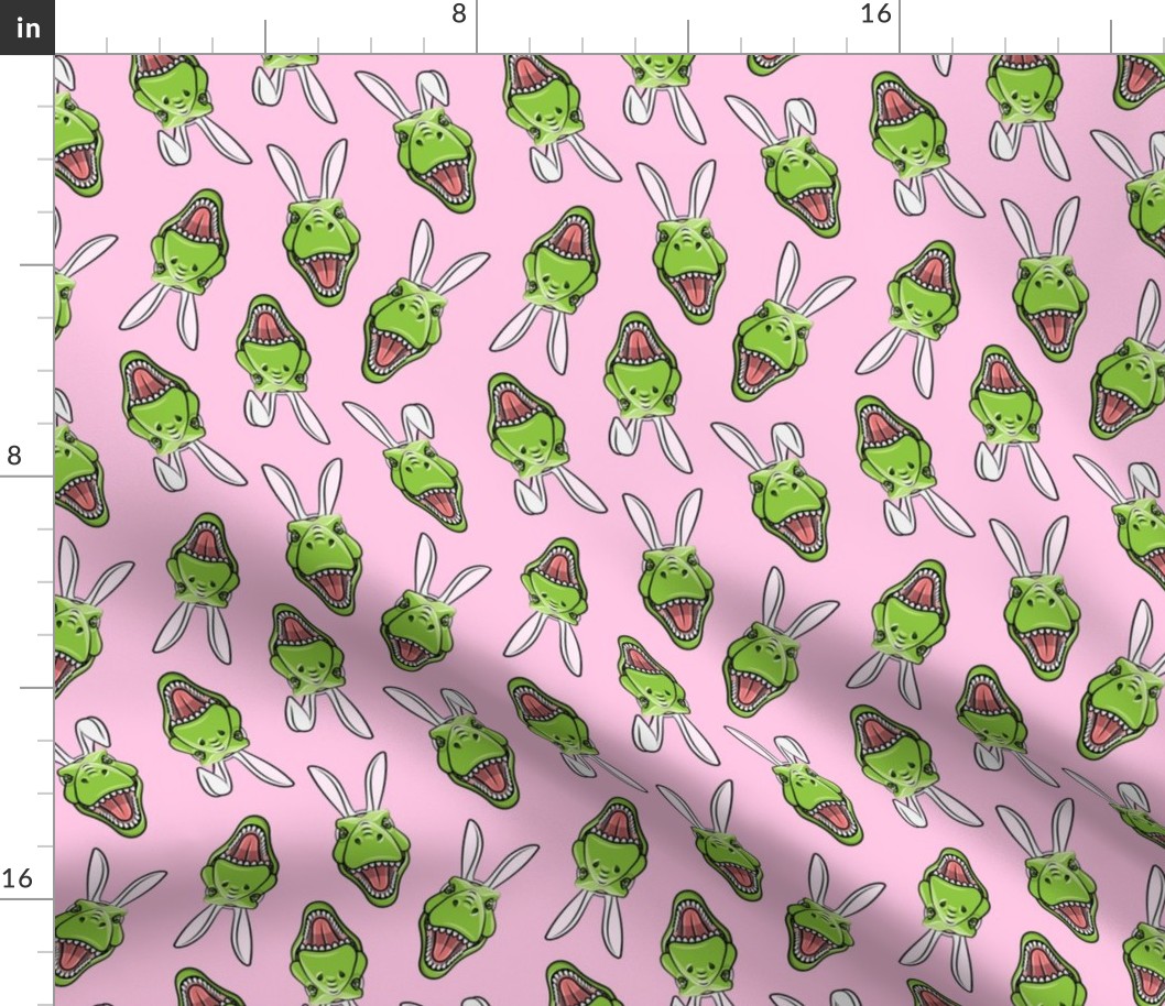 trex wearing bunny ears - pink -Easter fabric - LAD19