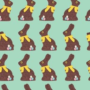 Chocolate easter bunny mint background