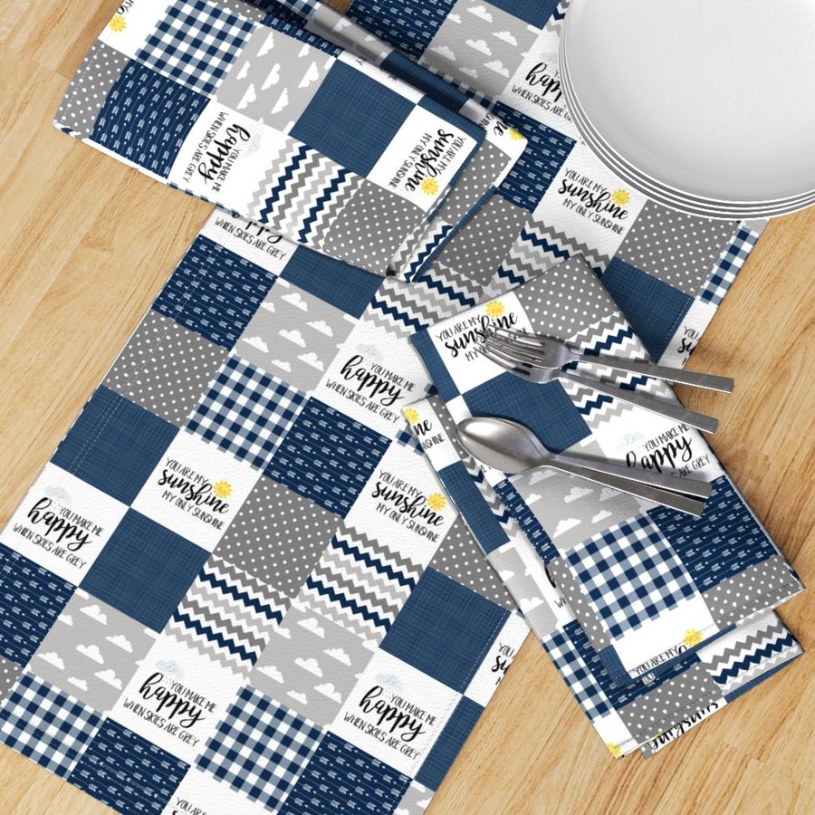 3 inch You are my Sunshine//Navy//Plaid - Wholecloth Cheater Quilt