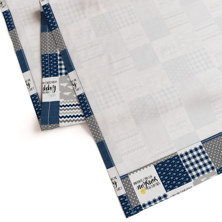 3 inch You are my Sunshine//Navy//Plaid - Wholecloth Cheater Quilt