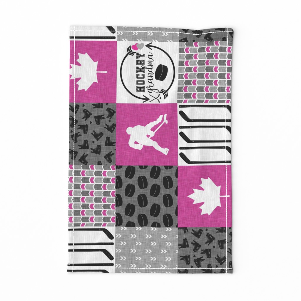 Hockey Grandma//Canada//Hot Pink - Wholecloth Cheater Quilt - Rotated