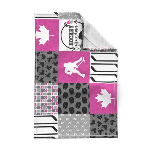 Hockey Grandma//Canada//Hot Pink - Wholecloth Cheater Quilt - Rotated