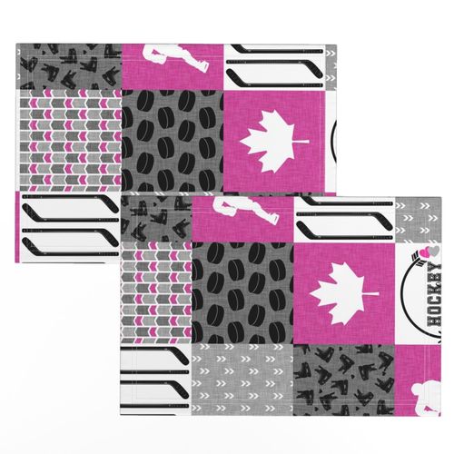 Hockey Grandma//Canada//Hot Pink - Wholecloth Cheater Quilt - Rotated