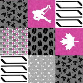 Hockey Grandma//Canada//Hot Pink - Wholecloth Cheater Quilt - Rotated
