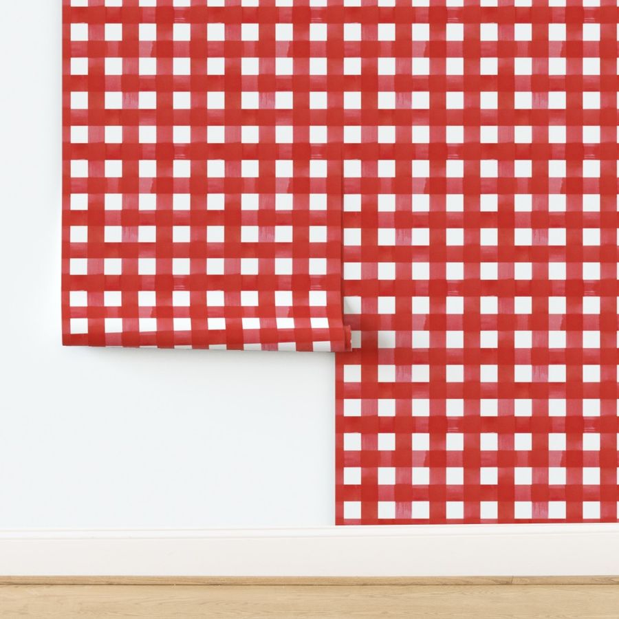 Red gingham watercolour check pattern