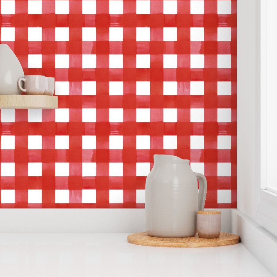 Red gingham watercolour check pattern