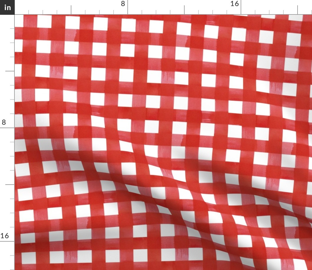 Red gingham watercolour check pattern