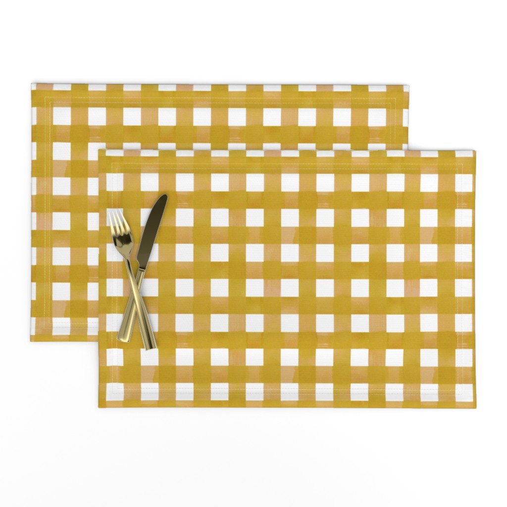 Mustard yellow  gingham watercolour check pattern