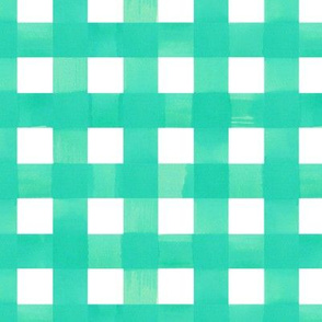 Turquoise green gingham watercolour check pattern