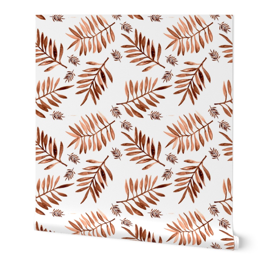 Watercolors palm leaves tropical beach minimal jungle island garden copper rust brown