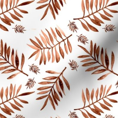 Watercolors palm leaves tropical beach minimal jungle island garden copper rust brown