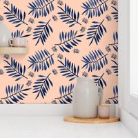 Watercolors palm leaves tropical beach minimal jungle island garden apricot navy blue