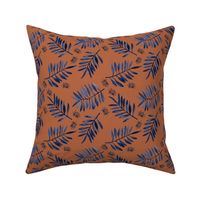 Watercolors palm leaves tropical beach minimal jungle island garden rust copper classic blue