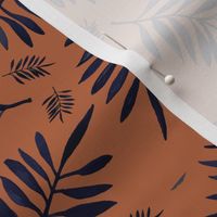 Watercolors palm leaves tropical beach minimal jungle island garden rust copper navy blue