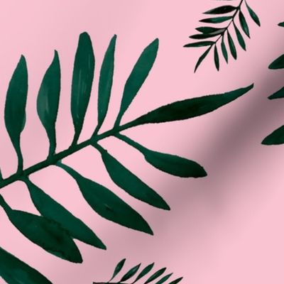 Watercolors palm leaves tropical beach minimal jungle island garden soft pink emerald green JUMBO