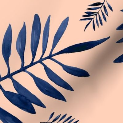 Watercolors palm leaves tropical beach minimal jungle island garden soft peach apricot navy blue JUMBO