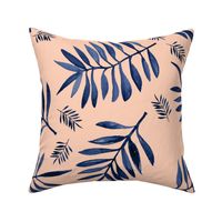 Watercolors palm leaves tropical beach minimal jungle island garden soft peach apricot navy blue JUMBO