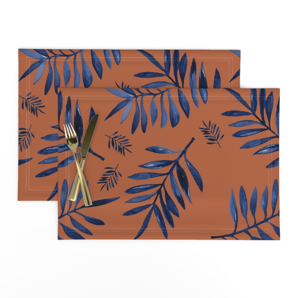 Watercolors palm leaves tropical beach minimal jungle island garden rust copper navy blue JUMBO