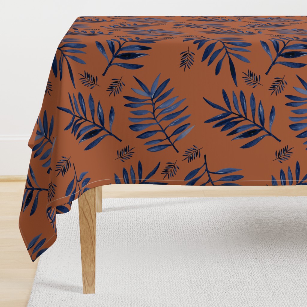 Watercolors palm leaves tropical beach minimal jungle island garden rust copper navy blue JUMBO