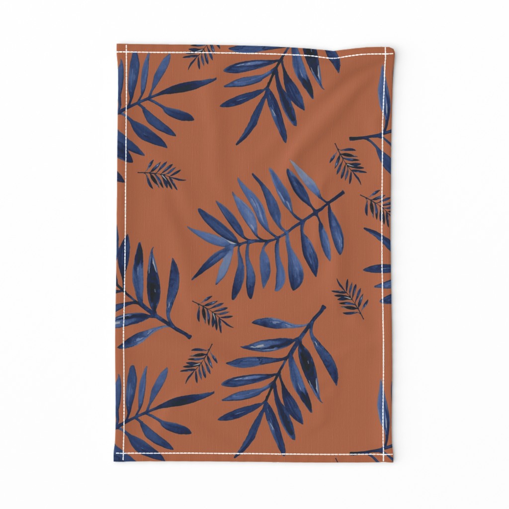 Watercolors palm leaves tropical beach minimal jungle island garden rust copper navy blue JUMBO