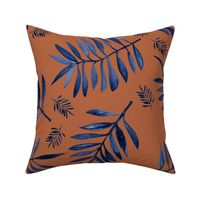 Watercolors palm leaves tropical beach minimal jungle island garden rust copper navy blue JUMBO
